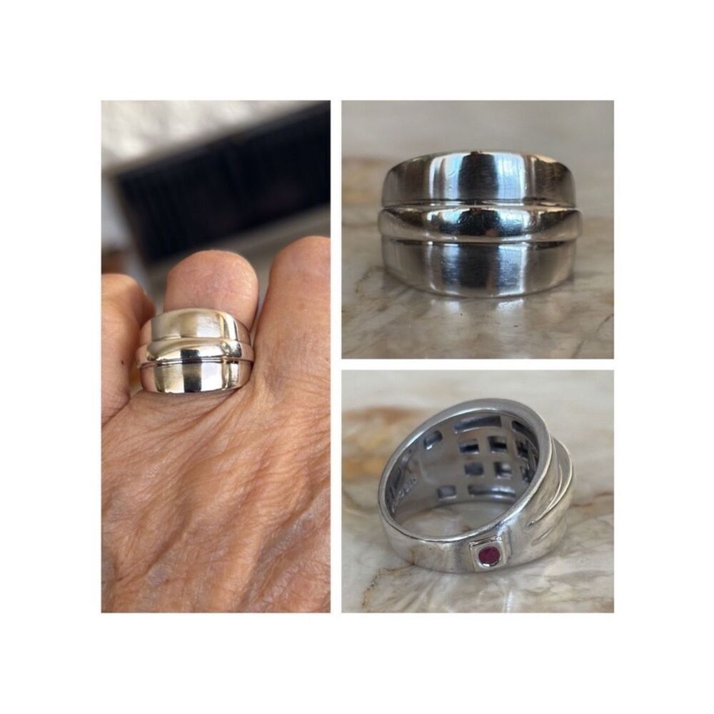 Elle 925 Sterling Silver Large Dome Ring Genuine Ruby Size 9